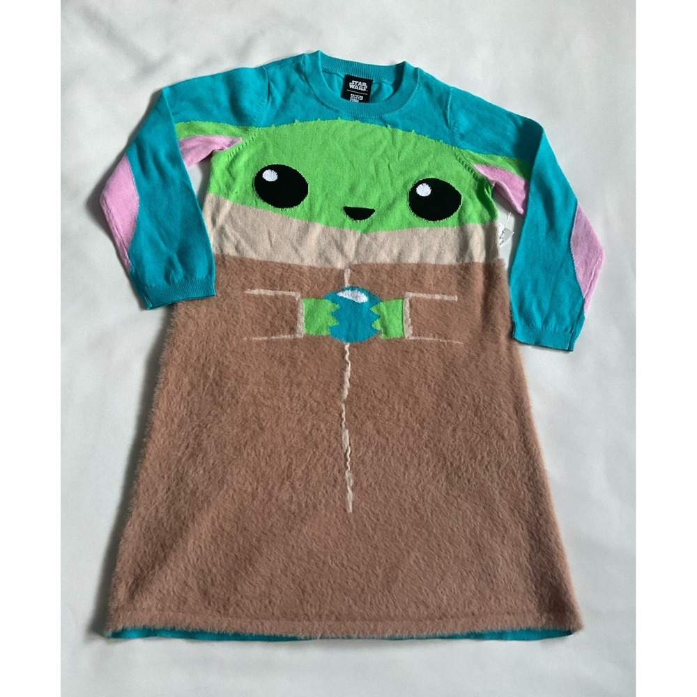 Star Wars Yoda Girl's sweater Dress Blue Brown Size XS 4-5